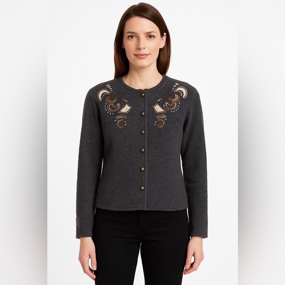 Icelandic Design Wool Embroidered Cardigan Jacket Size M